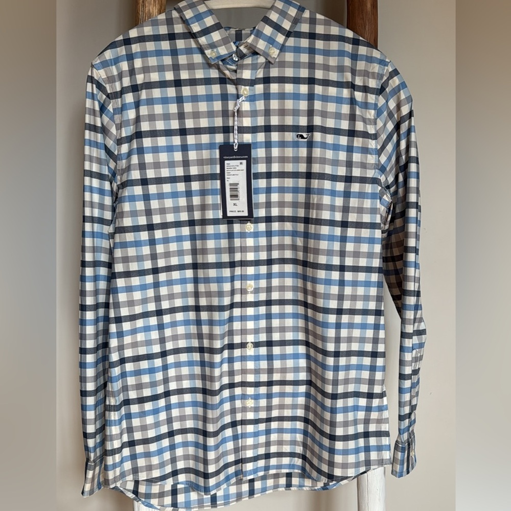 Vineyard Vines Boys Blue & Gray (Coastline Plaid) Button-Down Shirt OTG size XL